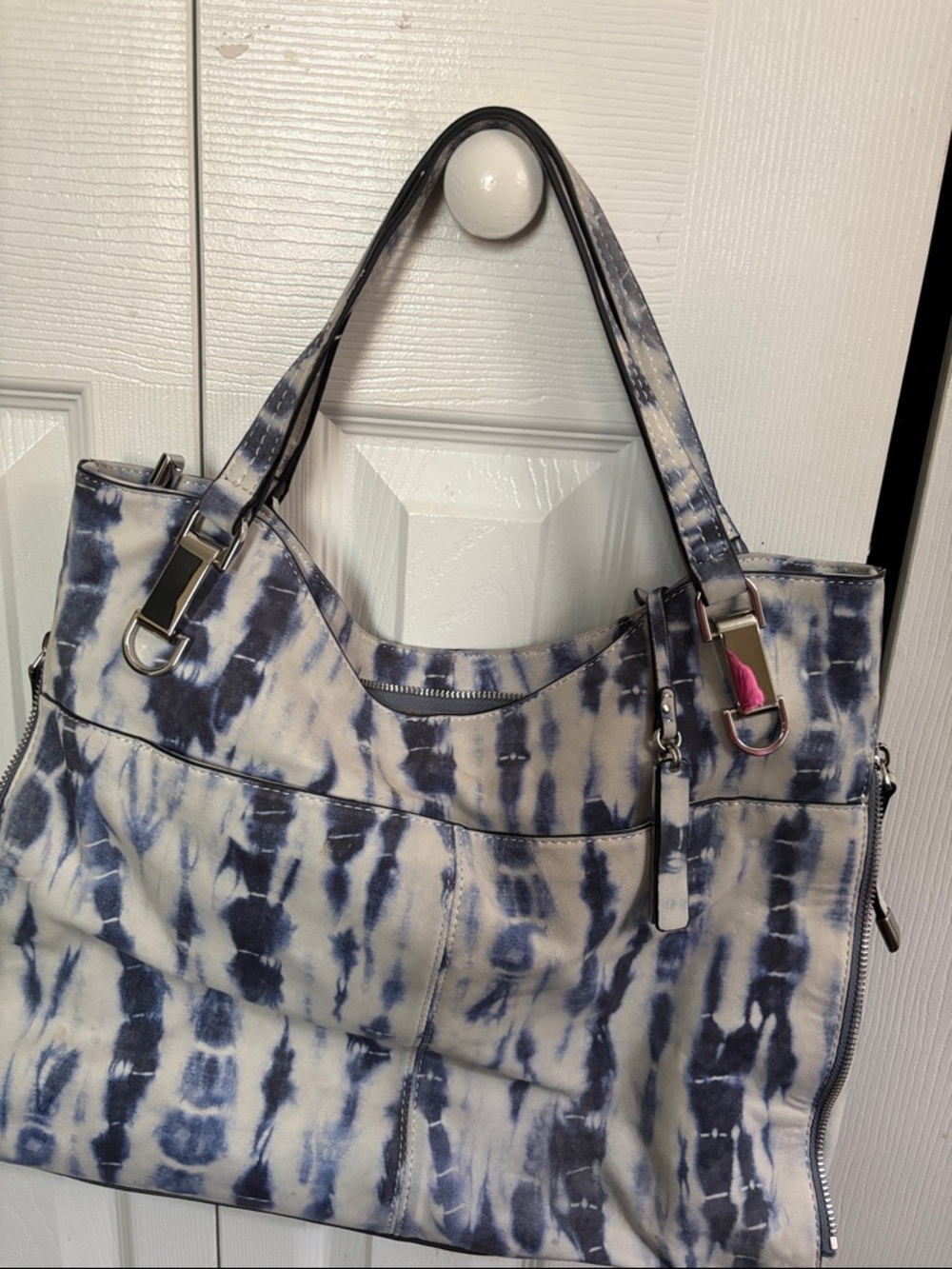 Vince Camuto Navy and White Tie-Dye Tote